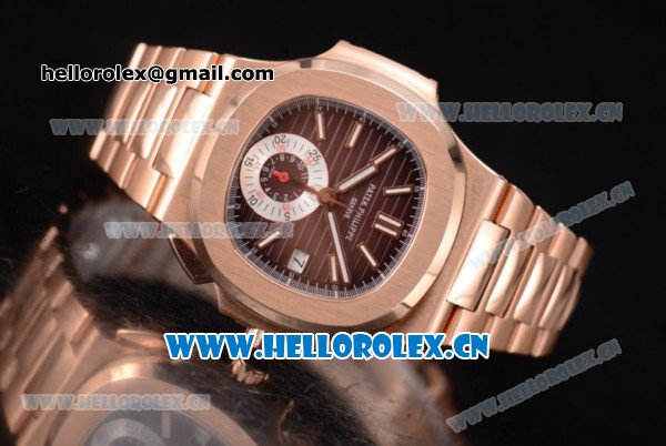 Patek Philippe Nautilus Clone PP 315 Automatic Rose Gold Case/Bracelet with Brown Dial and Stick/Arabic Numeral Markers (BP) - Click Image to Close